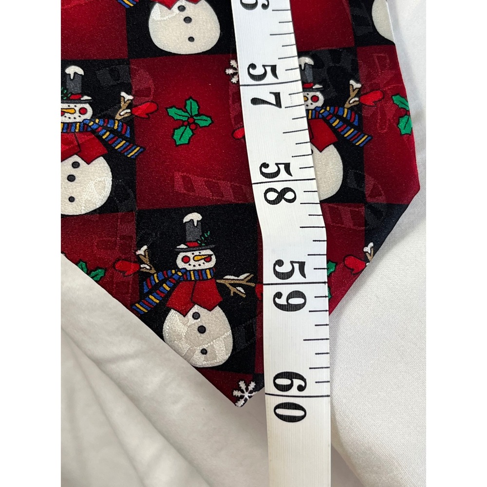 Hallmark Yule Tie Greetings Necktie Mens OS Red Black Excellent Silk Snowman - Picture 8 of 10
